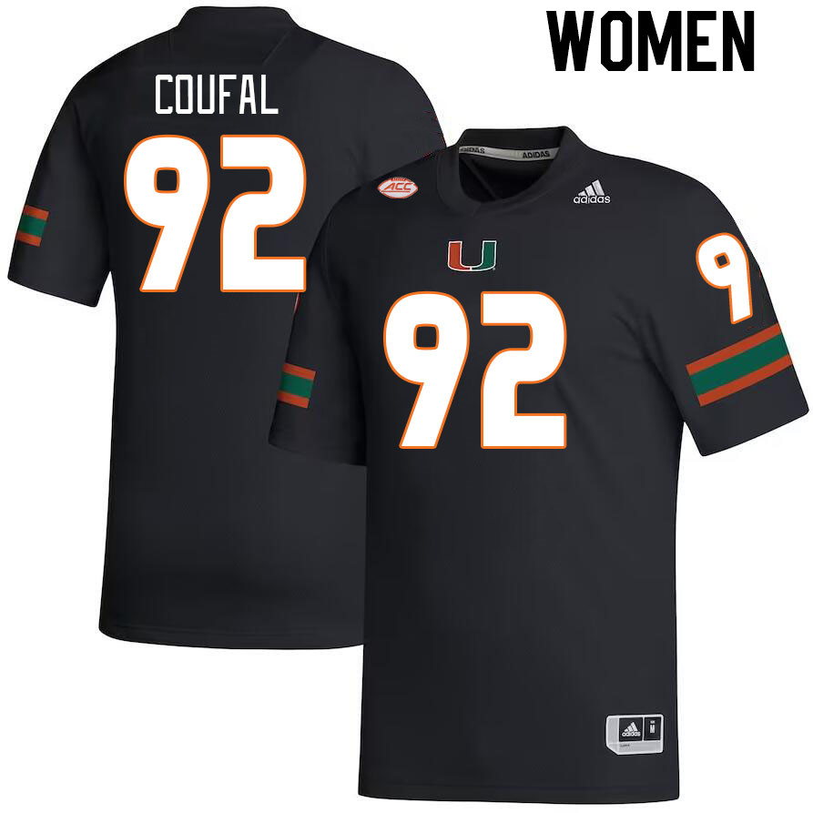 Women #92 Samuel Coufal Miami Hurricanes College Football Jerseys Stitched-Black